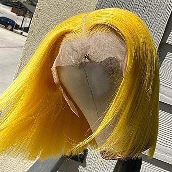 Human Hair Bob Wig Pre Plucked Lace Front Brazlian Virgin Hair Yellow 14" Short - Picture 7 of 7